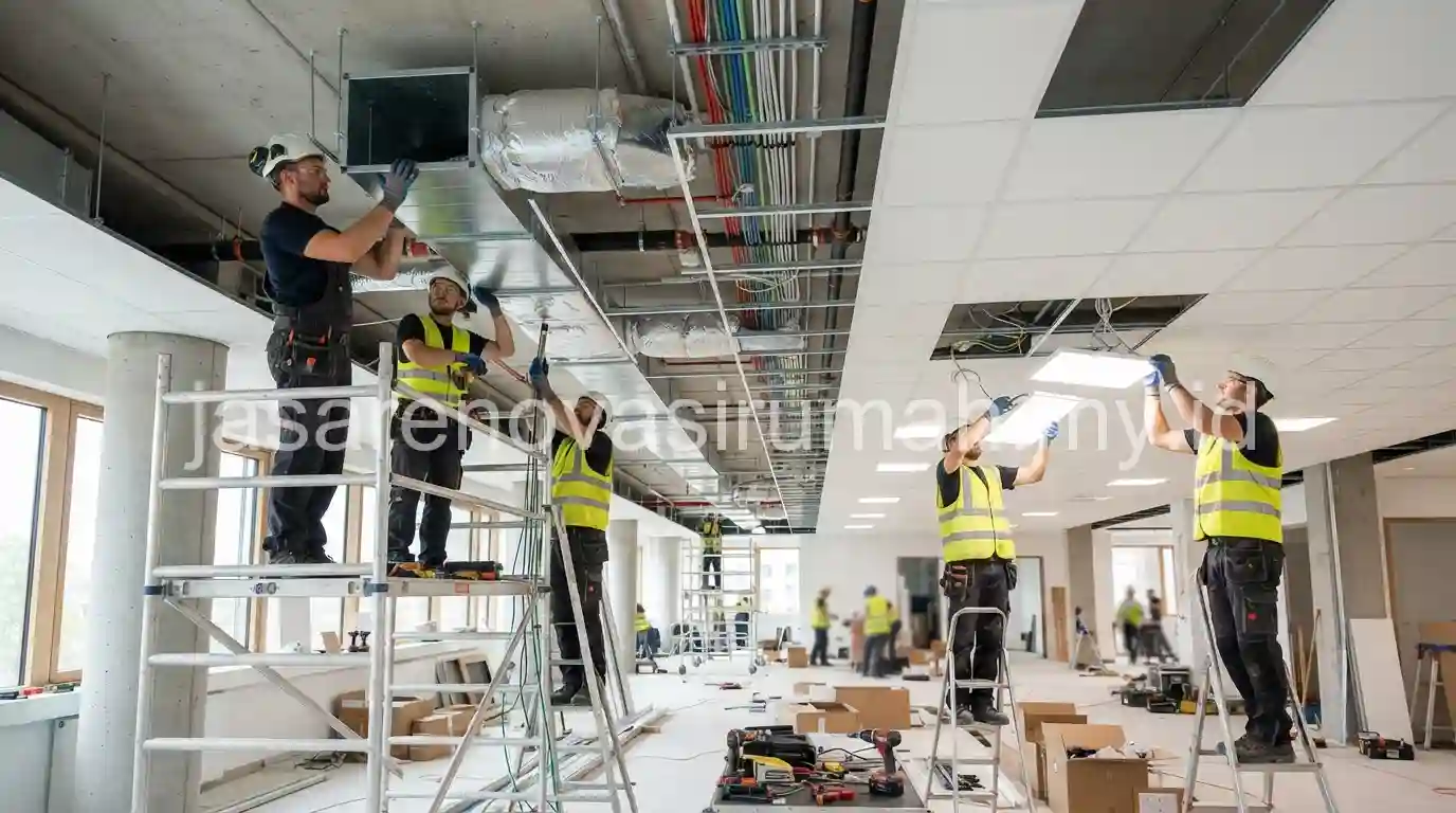 Instalasi AC dan lighting pada renovasi kantor