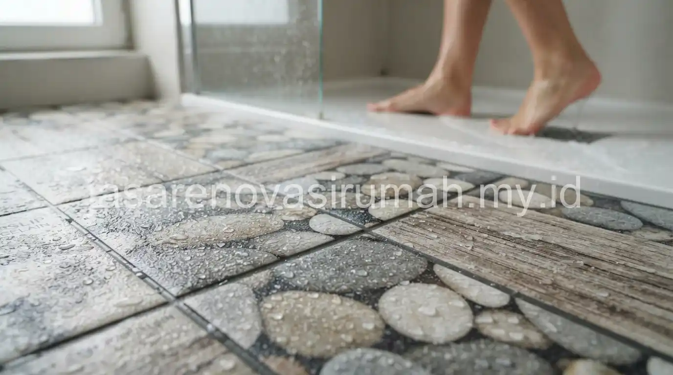 Keramik anti-slip untuk area kamar mandi