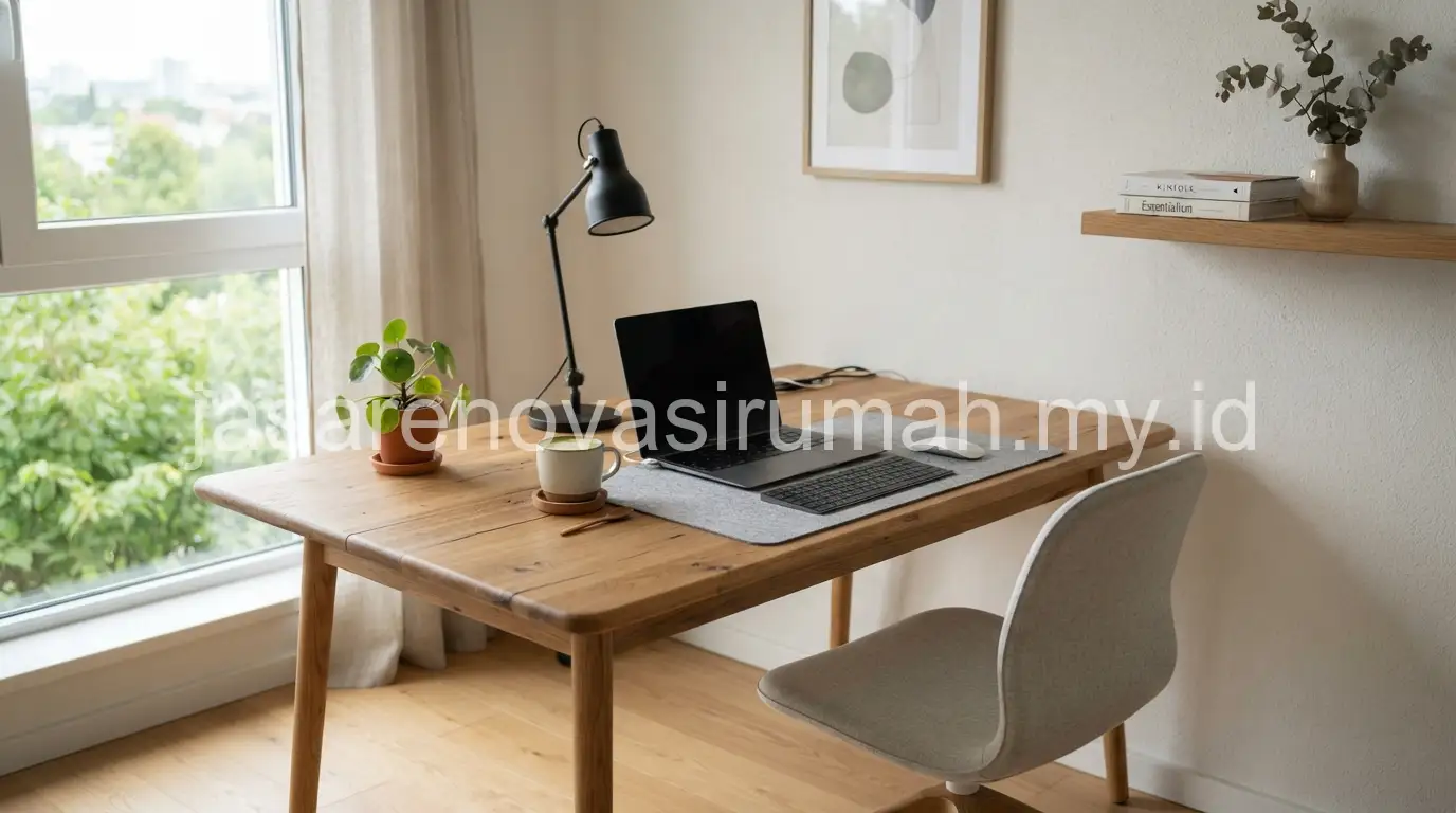 Meja kerja kayu minimalis untuk home office