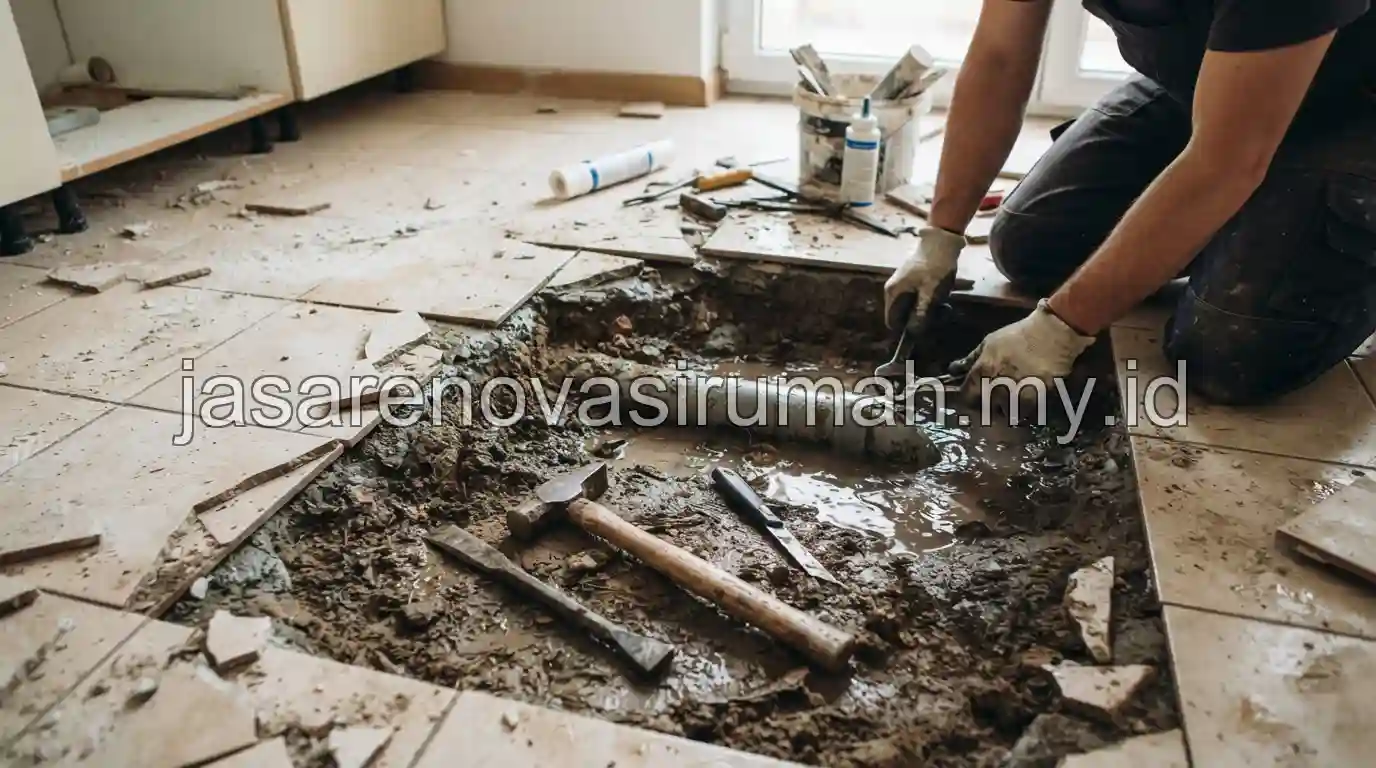 Perbaikan pipa bawah lantai kamar mandi
