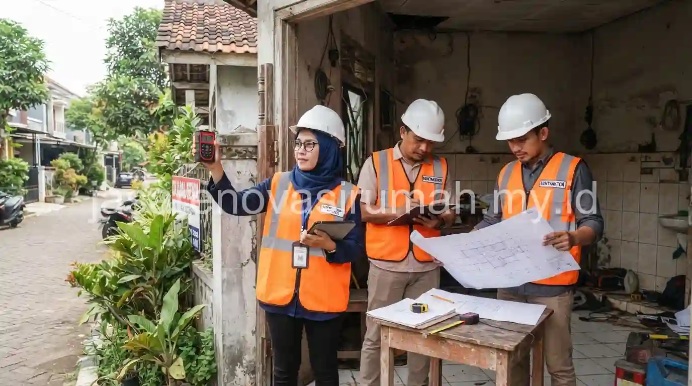 Tim survey lokasi sebelum renovasi rumah di Serpong
